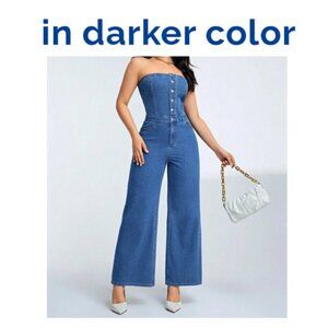 SHEIN Privé Strapless Denim Jumpsuit With Wide Leg Cut in Dark Wash Size M NWOT